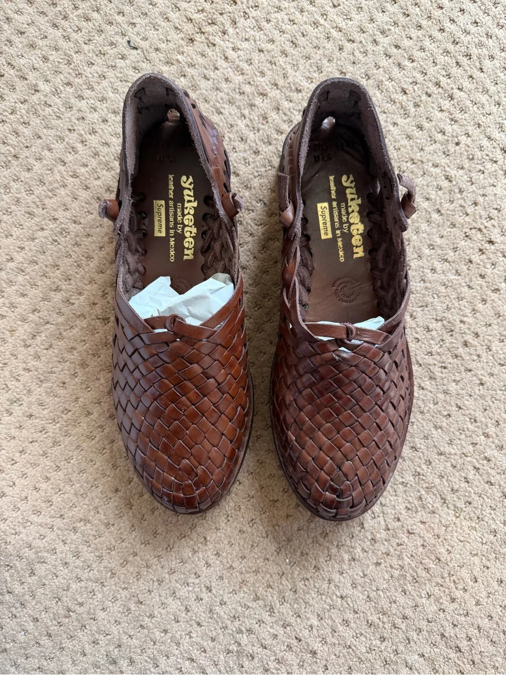 Supreme x Yuketen Brown Woven Leather Slip-On Loafers Men’s 9.5